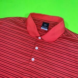 Nike Golf Mens FitDry Striped Polo Shirt Red Black Short Sleeve Size M